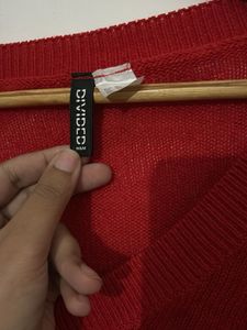 Red V-Neck Knit Sweater