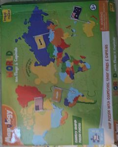 World Map Puzzle with Flags & Capitals
