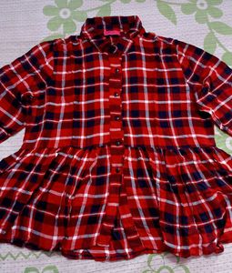 Stylish Red Plaid Peplum women Shirt