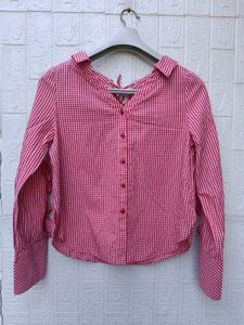 New with tag Korean Red Gingham Button-Up Shirt