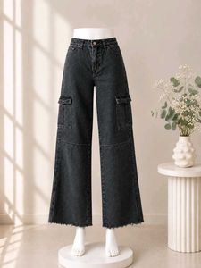 H&M dark Wash Wide Leg Cargo Jeans
