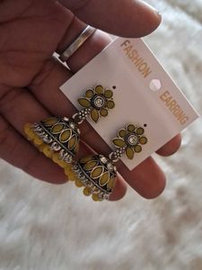 Yellow Jhumka Earrings