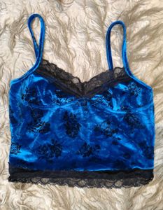 Blue Velvet Floral Lace Trim Cami