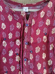 Maroon Leaf Print Kurta