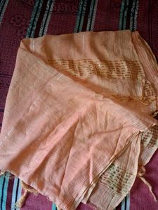 Elegant Peach Dupatta with Golden Accents