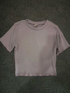 Ribbed Knit Cropped T-Shirt