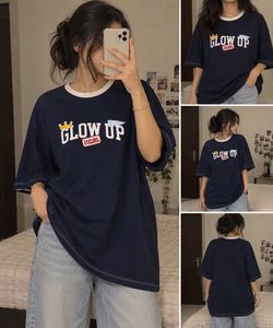Cute Navy "Glow Up Girl" Oversized T-Shirt