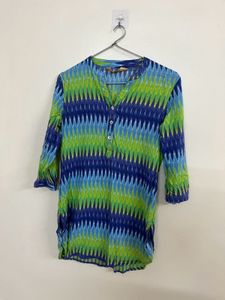 Vibrant Blue &amp; Green Printed Kurta