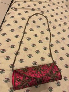 Pink Beaded Clutch Bag