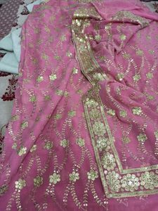 Pink Saree With Gold Sequin Work