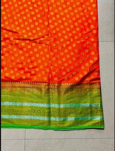 Vibrant Orange Silk Saree with Green Border