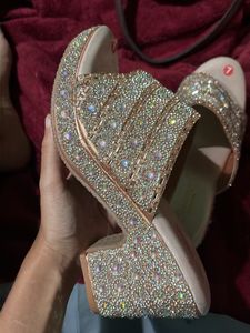 Gold Rhinestone Embellished Party Sandals