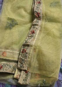 New Embroidered lime green Net Dupatta