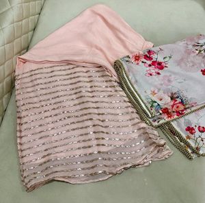 COMBO of Light Pink Palazzo &amp; Floral Dupatta