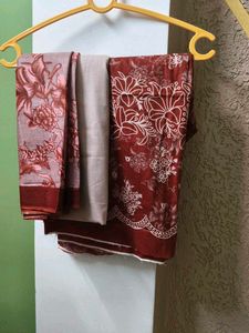 Maroon Floral Print Kurta Set with Dupatta