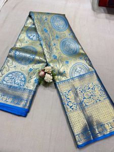 unique Exquisite Blue & Gold Brocade Saree