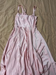 Pink Squared Neck Flared Midi Dress