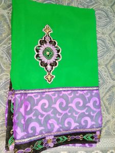 Vibrant Green &amp; Purple Saree