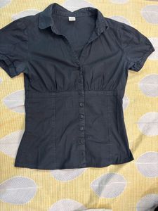 Classic Black Short Sleeve Collared Shirt