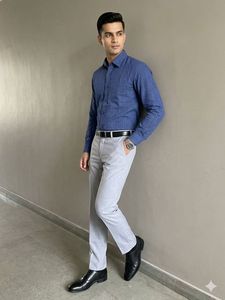 Men's Blue Striped Formal Shirt Pant Set