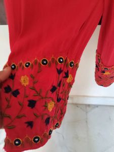Vibrant Red Embroidered Kurta Set