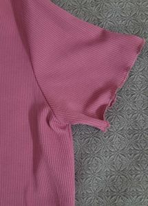 Pink Ribbed Lettuce Hem Crop Top
