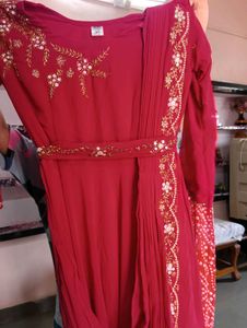 beautiful new festive drep saari frock in magenta