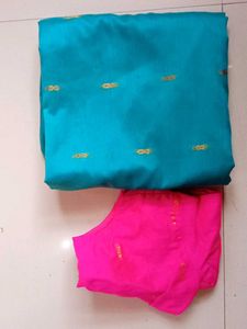Beautiful Teal and Pink Saree with stiched blouse