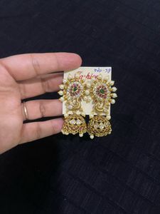 Elegant Peacock Jhumka Earrings + Free Pendant