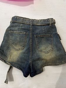 Distressed Denim Cargo Skirt with Belt