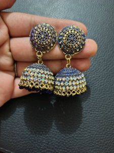 Stunning Blue & Gold Jhumka Earrings