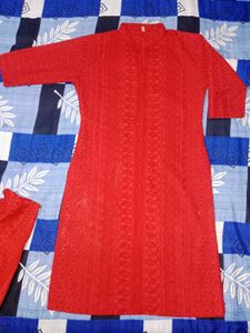 Red chikankari kurta set