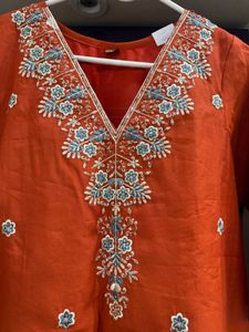 Embroidered Orange Kurta