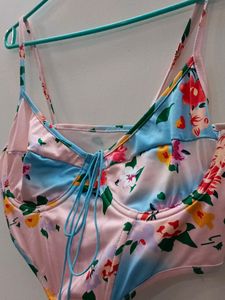 Urbanic Blue And Pink Floral Crop Top
