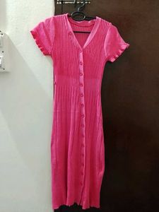 V-Neck Button-Up Knit Dress