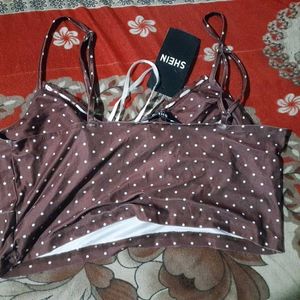 Shein Brown Polka Dot Crop Top