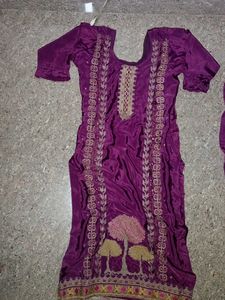 Purple silk  touser kurti set