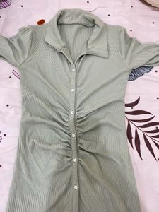 Sage Green Ruched Shirt Dress