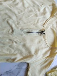 lemon yellow Ribbed Zip Neck Top