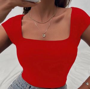 Red Square Neck Crop Top