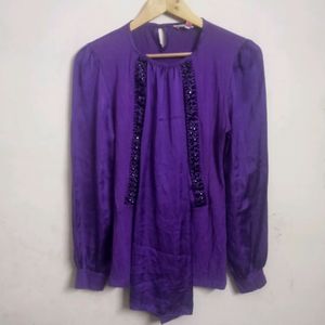Designer Stretchable Top With Satin Sleeves