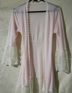 Pink Lace Trim Robe