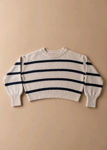 CREAM &amp; BLACK STRIPED RIBBED CREWNECK SWEATER