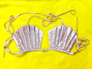 Pink Seashell Bikini Top with Pearls