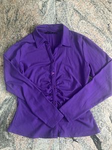 Purple Ruched Long Sleeve Shirt