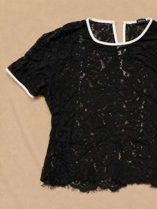Forever 21 Black Floral Lace Sheer Top