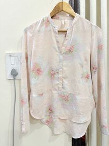 Sheer Floral Print V-Neck Tunic Top