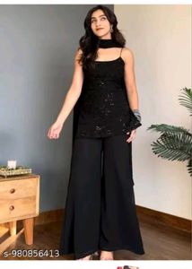 Elegant Black Sequined Kurta Palazzo Set