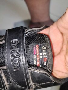 Black Leather Velcro School Shoes