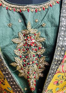 olive green Floral Peplum Lehenga Choli Set